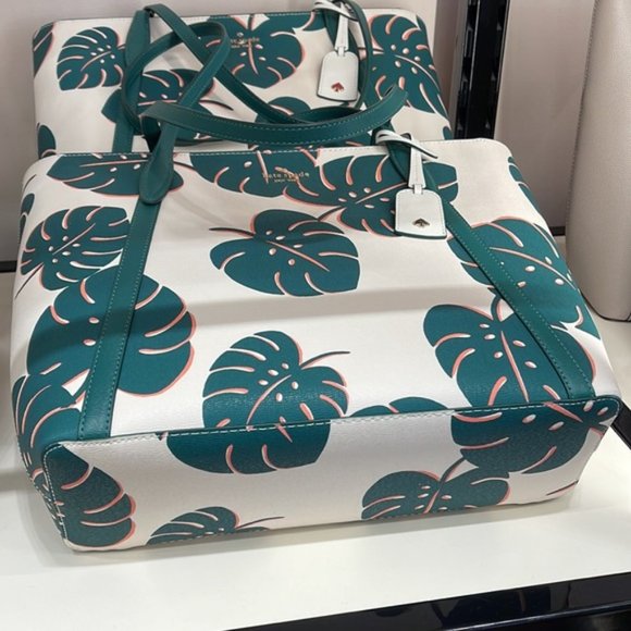 kate spade | Bags | Kate Spade Cara Large Tote Monstera Leaves Cream Multi | Poshmark